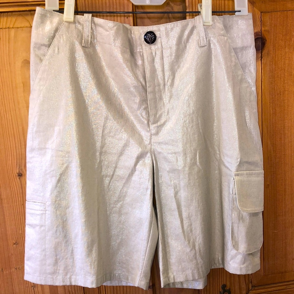 Vintage Joseph Ribkoff Oatmeal Linen Cargo Utility Shorts Subtle Sheen
